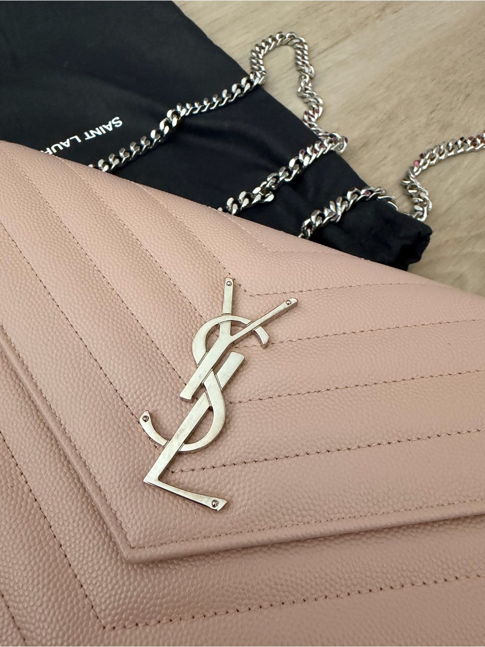 LIKE NEW YSL Saint Laurent monogram chain wallet blush pink - Picture 3 of 8